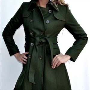COPY - GORGEOUS DKNY HUNTER LODEN GREEN DOUBLE BREASTED WOOL TRENCH COAT EVERGR…